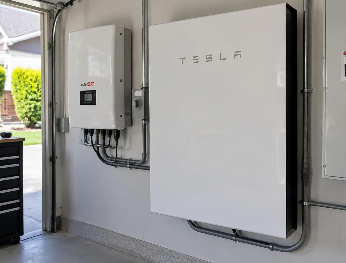 Batterie de stockage murale dans un garage